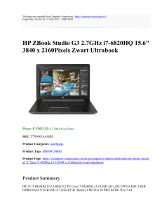 HP ZBook Studio G3 2.7GHz i7-6820HQ 15.6" 3840 x 2160Pixels