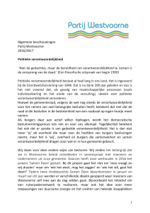 Algemene beschouwingen Partij Westvoorne 2016/2017 Politieke