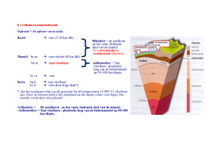 Korst → vast (5-30 km dik) lithosfeer = de aardkorst en het vaste