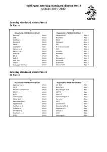 Indelingen zaterdag standaard district West I seizoen 2011-2012