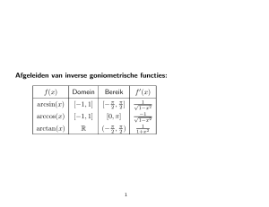 Afgeleiden van inverse goniometrische functies: f(x) Domein Bereik f