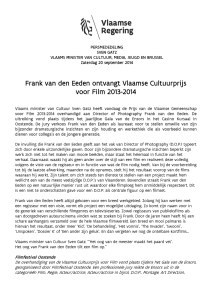 Frank van den Eeden ontvangt Vlaamse Cultuurprijs voor Film 2013