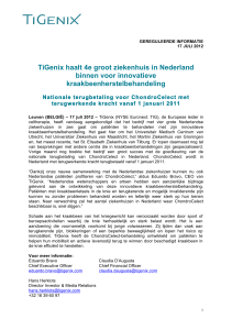 TiGenix signs up 4 hospitals for CC in NL_Final_ DUTCH