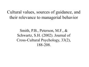 Cultural values, sources of guidance, and their relevance to