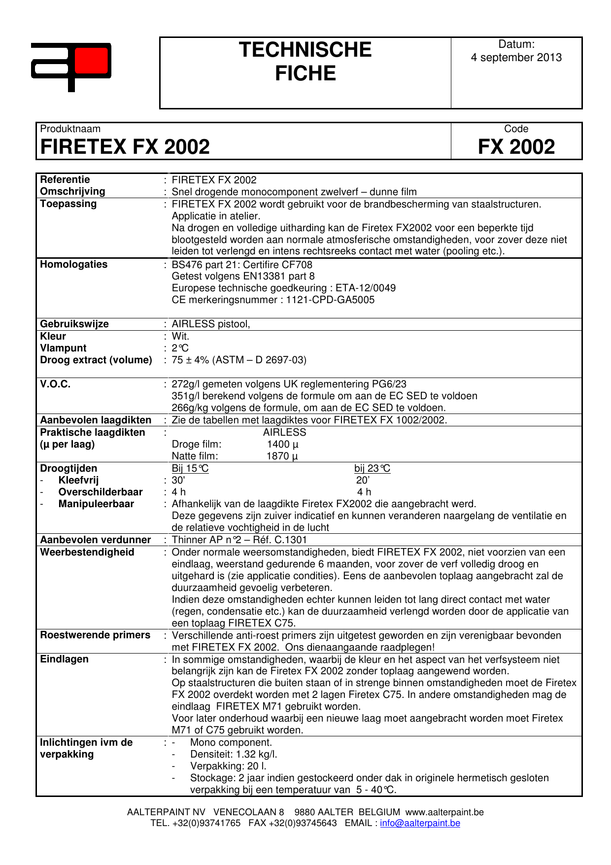 roddel Subjectief kever technische fiche firetex fx 2002 fx 2002