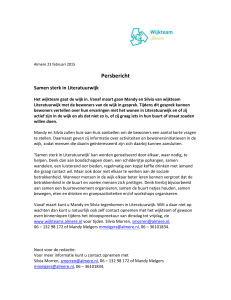 Almere 23 februari 2015 Persbericht Samen sterk in Literatuurwijk