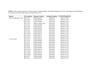 Table S1. DNA number, museum voucher number, Genbank