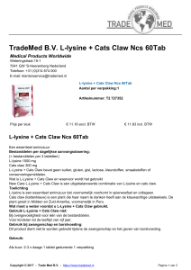 TradeMed B.V. L-lysine + Cats Claw Ncs 60Tab