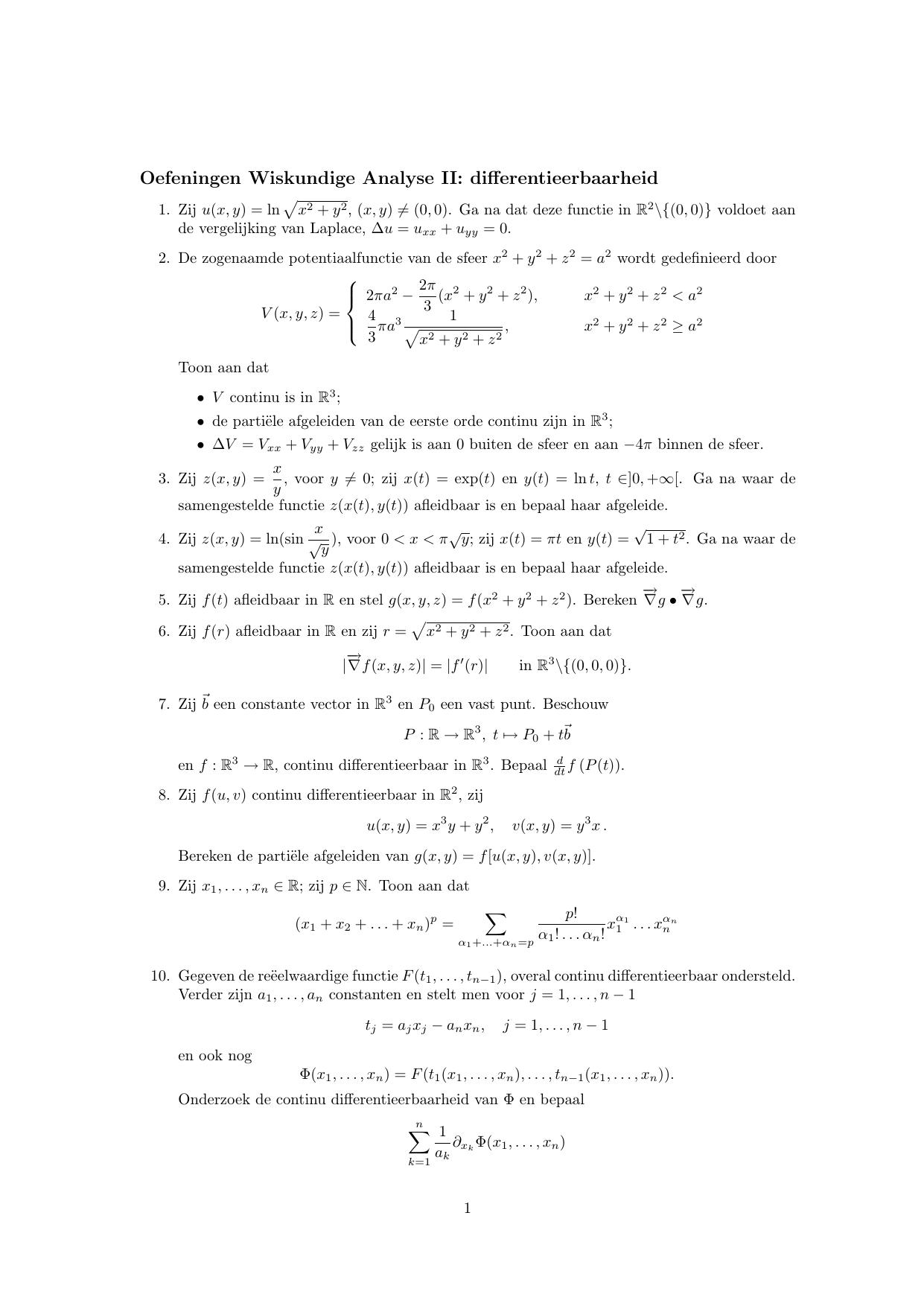 Oefeningen Wiskundige Analyse Ii Differentieerbaarheid