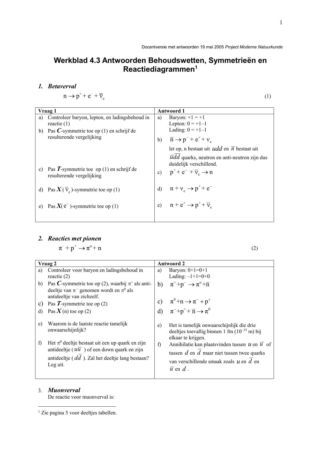 Werkblad 4 3 Antwoorden Behoudswetten Symmetrieen En