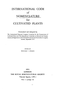 INTERNATIONAL CODE of NOMENCLATURE for CULTIVATED