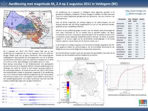 Aardbeving met Magnitude ML 2.4 op 2 Augustus 2011 in Veldegem