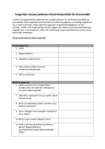 Vragenlijst nieuwe patiënten Huisartsenpraktijk De Groenendijk