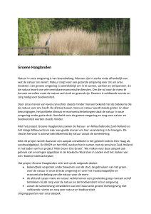 Groene Haaglanden Natuur in onze omgeving is van levensbelang