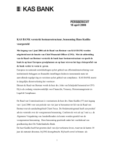 KAS BANK versterkt bestuursstructuur, benoeming Hans