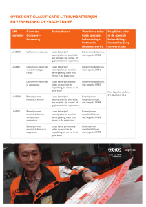 OVerziCht ClassifiCatie lithiUmBatterijeN eN VermeldiNg Op