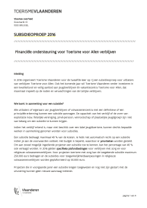 subsidieoproep 2016 - Toerisme Vlaanderen