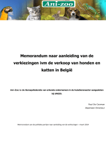 Memorandum ivm verkoop van honden en katten in België - ANI-ZOO