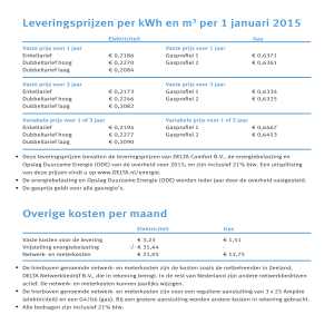 Leveringsprijzen per kWh en m3 per 1 januari 2015 Overige kosten