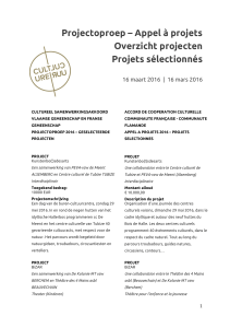 Appel à projets Overzicht projecten Projets sélectionnés
